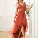 ever SASHIA|Robe de Cocktail en Tulle à Paillettes Haut Bas Ourlet Asymétrique