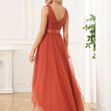 ever SASHIA|Robe de Cocktail en Tulle à Paillettes Haut Bas Ourlet Asymétrique