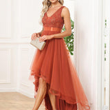 ever SASHIA|Robe de Cocktail en Tulle à Paillettes Haut Bas Ourlet Asymétrique
