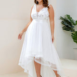 ever SASHIA|Robe de Cocktail en Tulle à Paillettes Haut Bas Ourlet Asymétrique
