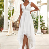 ever SASHIA|Robe de Cocktail en Tulle à Paillettes Haut Bas Ourlet Asymétrique