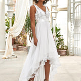 ever SASHIA|Robe de Cocktail en Tulle à Paillettes Haut Bas Ourlet Asymétrique