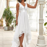 ever SASHIA|Robe de Cocktail en Tulle à Paillettes Haut Bas Ourlet Asymétrique