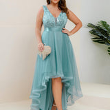 ever SASHIA|Robe de Cocktail en Tulle à Paillettes Haut Bas Ourlet Asymétrique