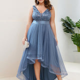 ever SASHIA|Robe de Cocktail en Tulle à Paillettes Haut Bas Ourlet Asymétrique