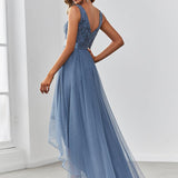 ever SASHIA|Robe de Cocktail en Tulle à Paillettes Haut Bas Ourlet Asymétrique