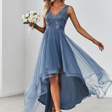 ever SASHIA|Robe de Cocktail en Tulle à Paillettes Haut Bas Ourlet Asymétrique