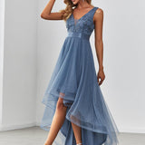 ever SASHIA|Robe de Cocktail en Tulle à Paillettes Haut Bas Ourlet Asymétrique