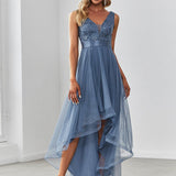 ever SASHIA|Robe de Cocktail en Tulle à Paillettes Haut Bas Ourlet Asymétrique