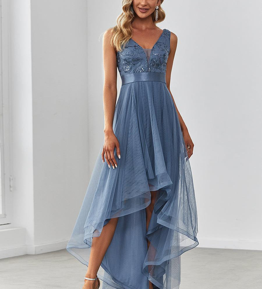ever SASHIA|Robe de Cocktail en Tulle à Paillettes Haut Bas Ourlet Asymétrique
