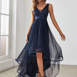 ever SASHIA|Robe de Cocktail en Tulle à Paillettes Haut Bas Ourlet Asymétrique
