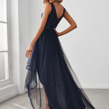ever SASHIA|Robe de Cocktail en Tulle à Paillettes Haut Bas Ourlet Asymétrique