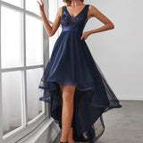 ever SASHIA|Robe de Cocktail en Tulle à Paillettes Haut Bas Ourlet Asymétrique