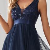 ever SASHIA|Robe de Cocktail en Tulle à Paillettes Haut Bas Ourlet Asymétrique