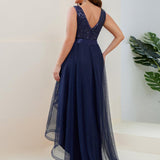 ever SASHIA|Robe de Cocktail en Tulle à Paillettes Haut Bas Ourlet Asymétrique