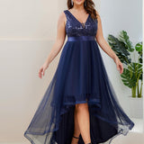 ever SASHIA|Robe de Cocktail en Tulle à Paillettes Haut Bas Ourlet Asymétrique
