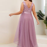 ever SASHIA|Robe de Cocktail en Tulle à Paillettes Haut Bas Ourlet Asymétrique