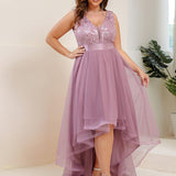 ever SASHIA|Robe de Cocktail en Tulle à Paillettes Haut Bas Ourlet Asymétrique