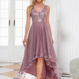ever SASHIA|Robe de Cocktail en Tulle à Paillettes Haut Bas Ourlet Asymétrique