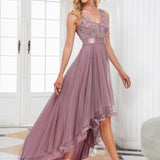 ever SASHIA|Robe de Cocktail en Tulle à Paillettes Haut Bas Ourlet Asymétrique
