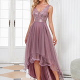 ever SASHIA|Robe de Cocktail en Tulle à Paillettes Haut Bas Ourlet Asymétrique