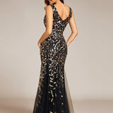 ever ORIEL|Robe de soirée Longue Sexy en sequins col en V pour femmes
