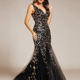 ever ORIEL|Robe de soirée Longue Sexy en sequins col en V pour femmes