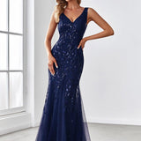 ever ORIEL|Robe de soirée Longue Sexy en sequins col en V pour femmes