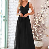 ever HUSH|Robe de soirée plissé sans manches à col V