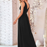 ever HUSH|Robe de soirée plissé sans manches à col V