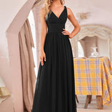 ever HUSH|Robe de soirée plissé sans manches à col V