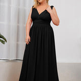 ever HUSH|Robe de soirée plissé sans manches à col V