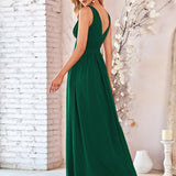 ever HUSH|Robe de soirée plissé sans manches à col V