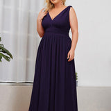 ever HUSH|Robe de soirée plissé sans manches à col V