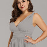 ever HUSH|Robe de soirée plissé sans manches à col V