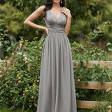 ever HUSH|Robe de soirée plissé sans manches à col V