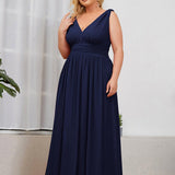 ever HUSH|Robe de soirée plissé sans manches à col V