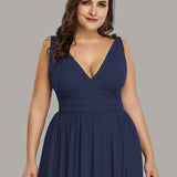ever HUSH|Robe de soirée plissé sans manches à col V