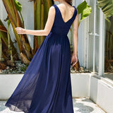 ever HUSH|Robe de soirée plissé sans manches à col V