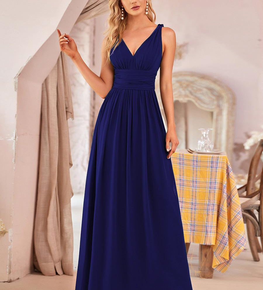 ever HUSH|Robe de soirée plissé sans manches à col V