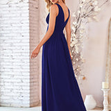 ever HUSH|Robe de soirée plissé sans manches à col V