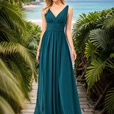 ever HUSH|Robe de soirée plissé sans manches à col V