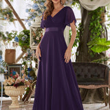 ever MONICA|Robe de soirée de mariage élégante en mousseline taille haute