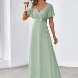 ever MONICA|Robe de soirée de mariage élégante en mousseline taille haute