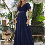 ever MONICA|Robe de soirée de mariage élégante en mousseline taille haute