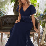 ever MONICA|Robe de soirée de mariage élégante en mousseline taille haute
