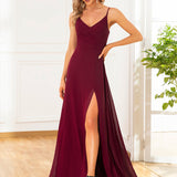 ever RENÉ|Robe de demoiselle d'honneur plissée à bretelles minces et col V