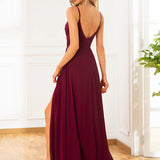 ever RENÉ|Robe de demoiselle d'honneur plissée à bretelles minces et col V