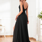 ever RENÉ|Robe de demoiselle d'honneur plissée à bretelles minces et col V
