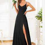 ever RENÉ|Robe de demoiselle d'honneur plissée à bretelles minces et col V
